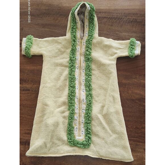 Vintage handmade baby bunting w bunny trim yellow green Easter lined - Picture 1 of 13